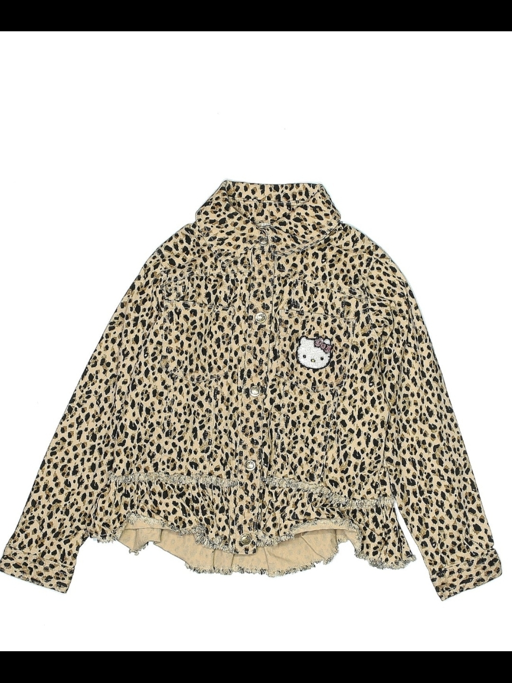 Hello Kitty Leopard Print Jean Jacket in Beige and Black